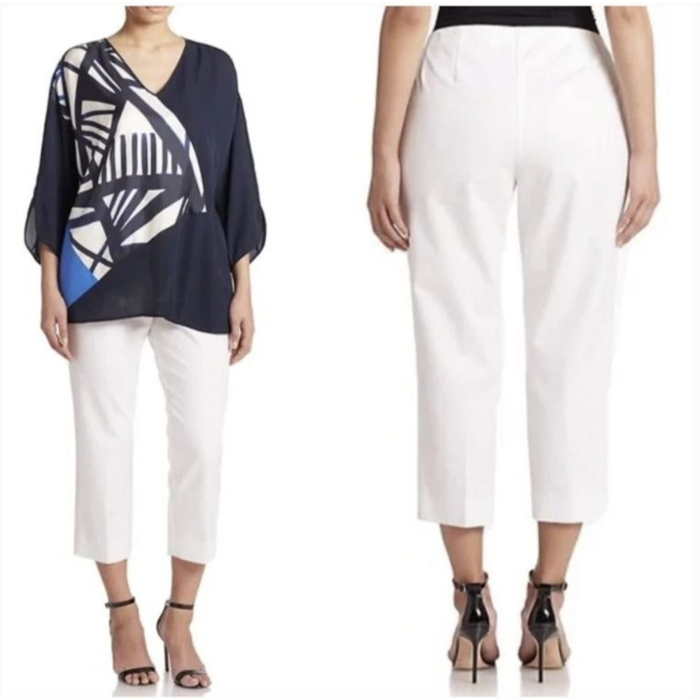 NEW Lafayette 148 Lexington White Cotton Cropped Trouser Long Pants Size 12